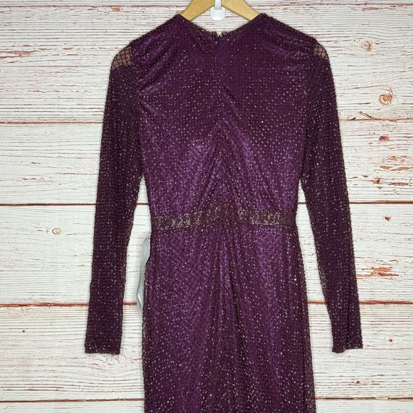 NWT Mac Duggal Evening 5056D Long Sleeve Beaded High Slit Gown in Aubergine Sz 6 - Picture 13 of 16